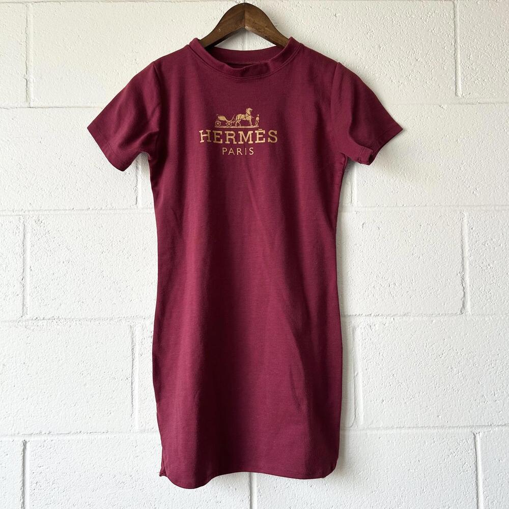 Burgundy Short Sleeve Trendy Fashion Fitted Bodycon Dress Women's Small
